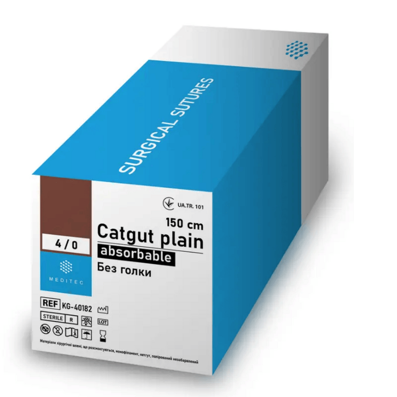 Кетгут, USP0 (М4), незабарвлений, 150 см, без голки, KG-00184